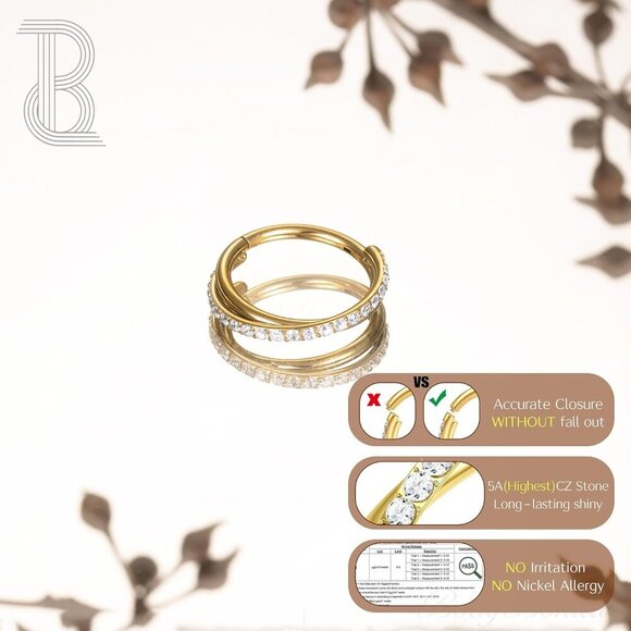 Clear CZ Nose Rings Hoop - 316L Surgical Steel Body Piercing Hoop Clicker 20G/18 - Picture 2 of 6